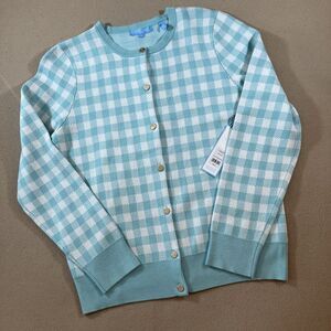 Draper James cardigan Women M clueless  preppy plaid Mint Green sweater NWT‎